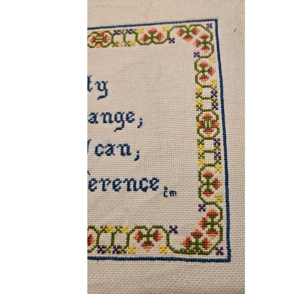 Unframed Serenity Prayer Cross Stitch Panel Vintage Floral Cream Good